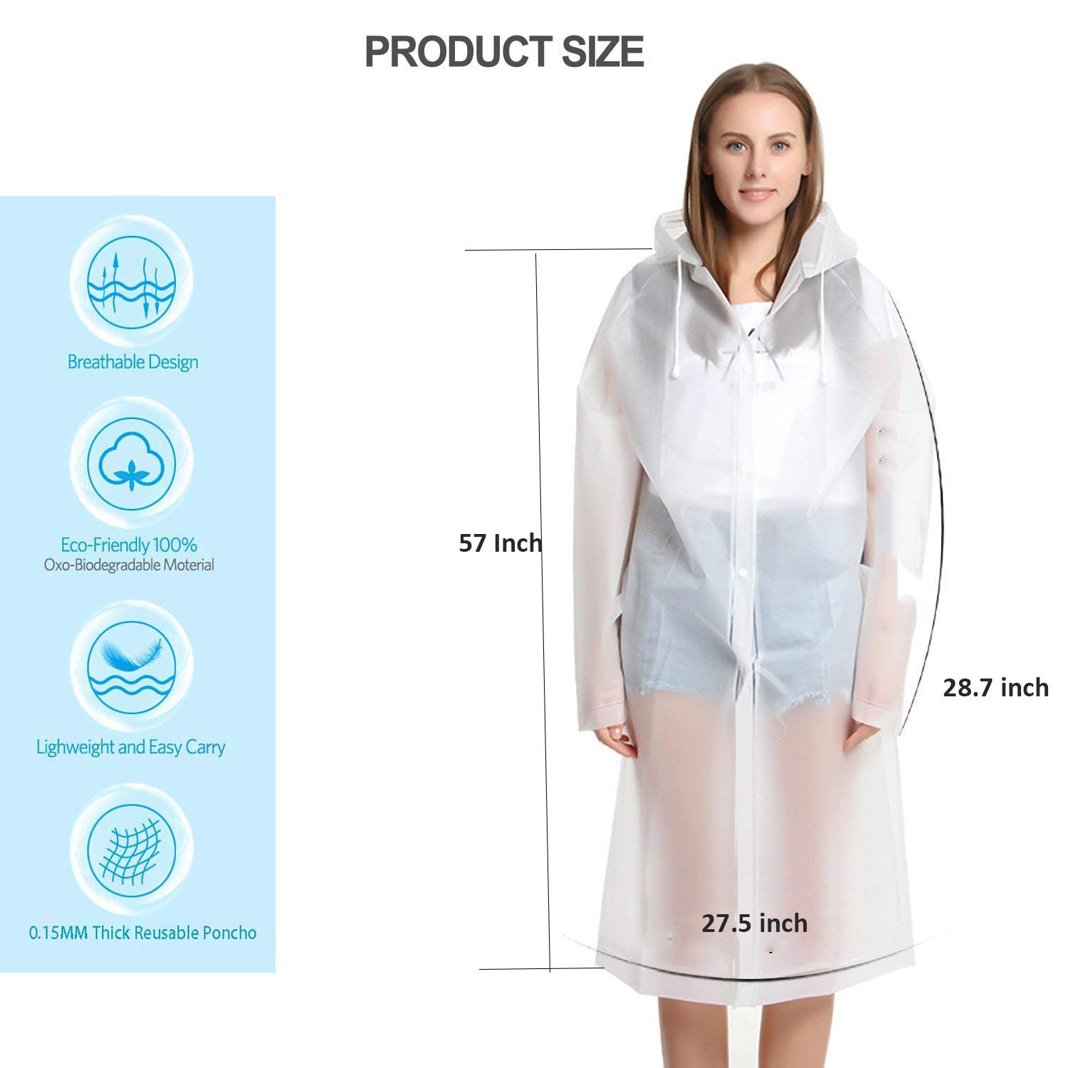 Cleycye Rain Ponchos,EVA Reusable Rain Coat Jacket with Drawstring Hood （3PCS）Emergency Waterproof Rain Ponchos Family Pack for Adults,Fit Men and Women, Perfect for Concerts, Amusement Parks, Camping