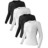 4 Pack Women's Long Sleeve Compression Shirts Athletic with T-Shirts Workout Tops for Gym Yoga Running