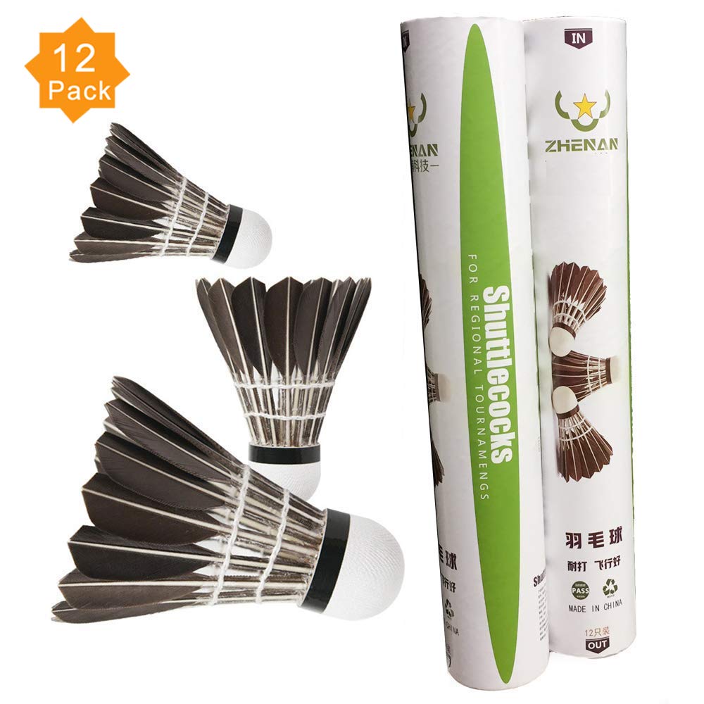 ZHENAN 12 Pack Advanced Goose Feather Badminton Shuttlecocks with Great Stability and Durability Nylon Shuttlecocks Indoor Outdoor Sports Hight Speed Training Badminton Birdies Balls