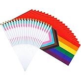 50 Pack Progress Rainbow Pride Small Hand Held Flag for Parades, Gay Stick USA American Rainbow Festival