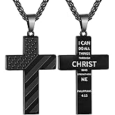 DuoDiner Easter Basket Stuffers-18+2 Inch Cross Necklace Bible Verse Stainless Steel American Flag Pendant Chain for Men Boys Cross Jewelry Gift
