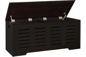DINZI LVJ Storage Chest, 47.3” Wooden Toy Box with 2 Safety Hinges, Retro Entryway Shoe Storage Bench with Flip-Top, Sturdy Large Storage Trunk for Living Room, Bedroom, Easy Assembly, Espresso