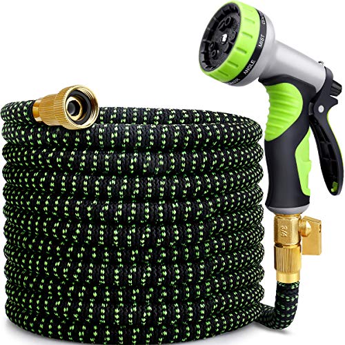 MOSFiATA Garden Hose Flexible 50FT Extended Water Hose With Spray Gun Brass 9 Types of Shower