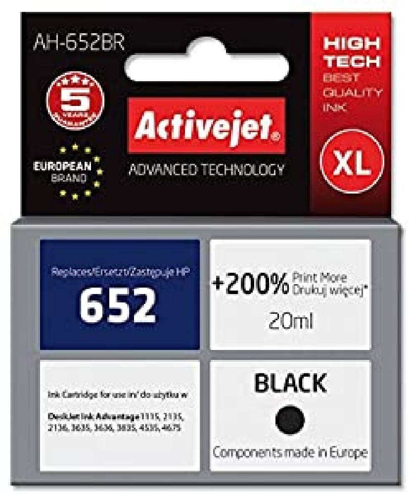 Active Jet AH 652BR Ink for HP 652 F6V25AE Rem, 20 ml, black