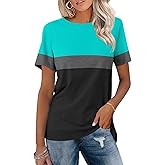 ORANDESIGNE Women’s T Shirts Short Sleeve Color Block Tops Casual Summer Fashion Tees