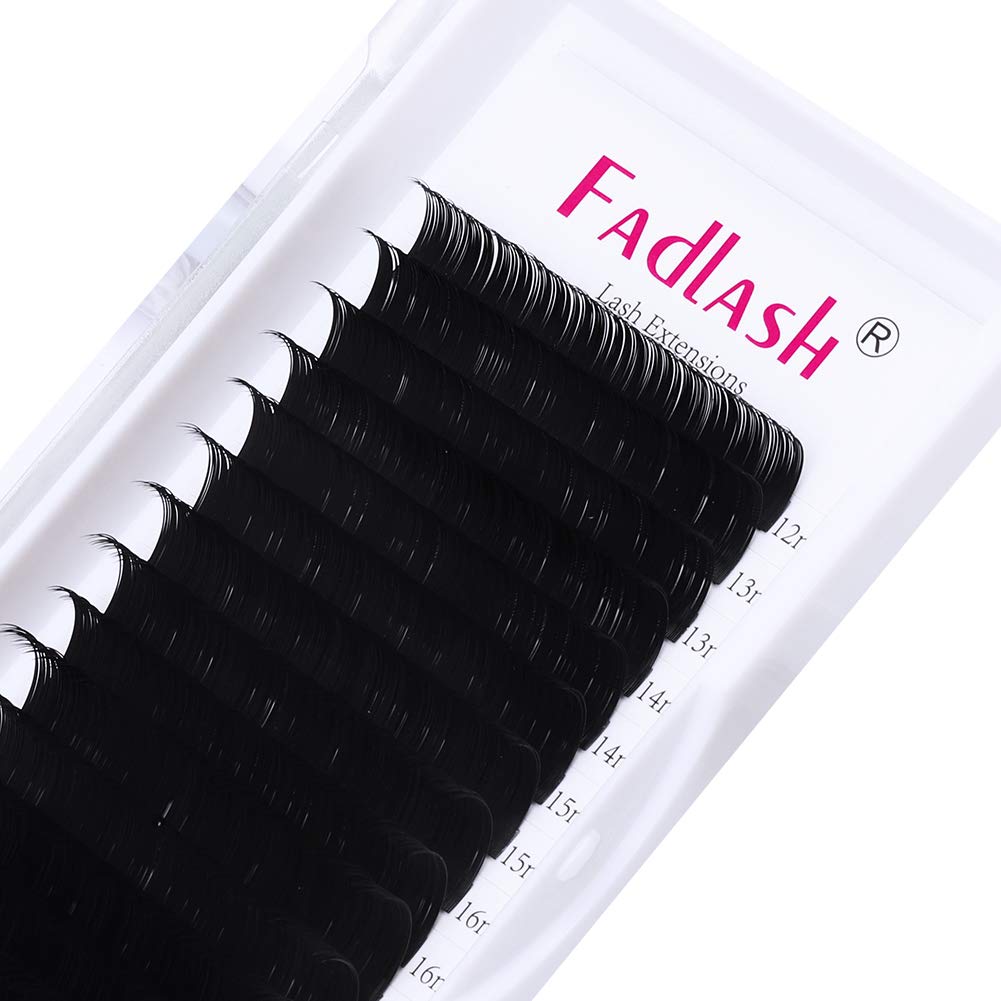 Lash Extension 0.20 D Curl 16 Rows 12-20mm Classic Lashes FADLASH Silk Eyelash Extensions Matte Black Single Lashes (0.20-D, 12-20mm Mix Tray)