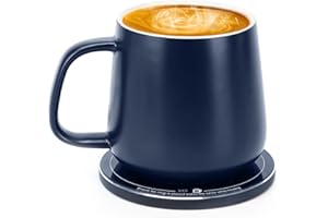 APEKX Warm Cup Coffee Mug Warmer Set - Smart Stable Constant Temperature 131°F, 15W Wireless Charging, 12.8 oz Capacity - Supports USB-C Interface, Automatic Power On/Off Function (4 H). (Deep Navy)
