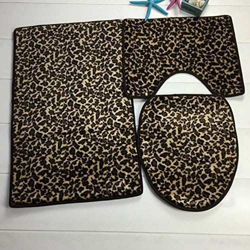 Set of 3 Bath Rug Set Hand Tufted Heavy Weight Durable Construction - Easy care machine wash (leopard)