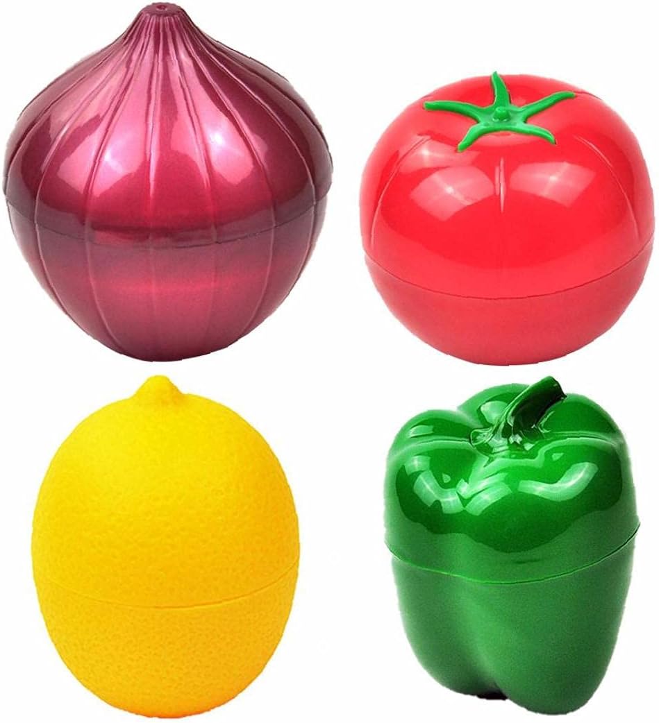 HuaHuoYou Food Saver Fruit Vegetable Storage Containers Onion Pepper Lemon Tomato Shaped Reusable Plastic Refrigerator Box 4PCS
