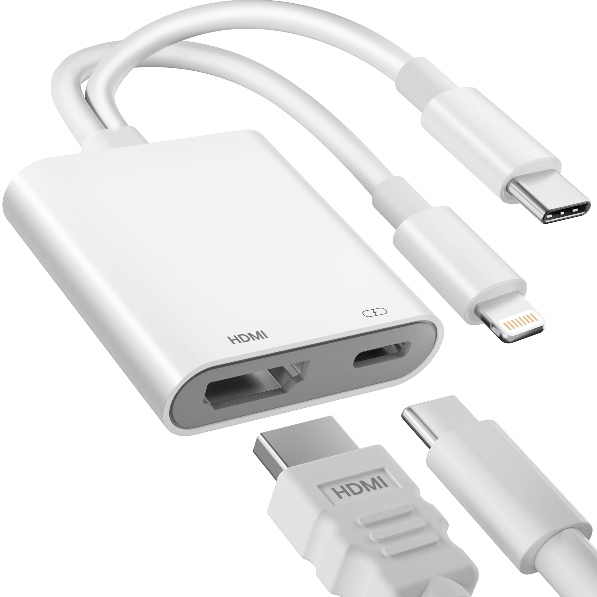 USB C und Lightning auf HDMI Adapter für iPhone, 4K@60Hz 100W USBC HDMI Adapter für iPhone 17/16/15/iPad MFi-zertifizierter HDMI Digital AV Adapter Lightning mit i Phone/iPad zu HDTV/Projektor/Monitor