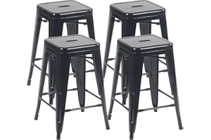 YOUNIKE Metal Barstools Set of 4 Counter Height Bar Stools 24 Inches Indoor Outdoor Patio Home Kitchen Dining Stool Modern Industrial Backless Stackable Bar Chair Black