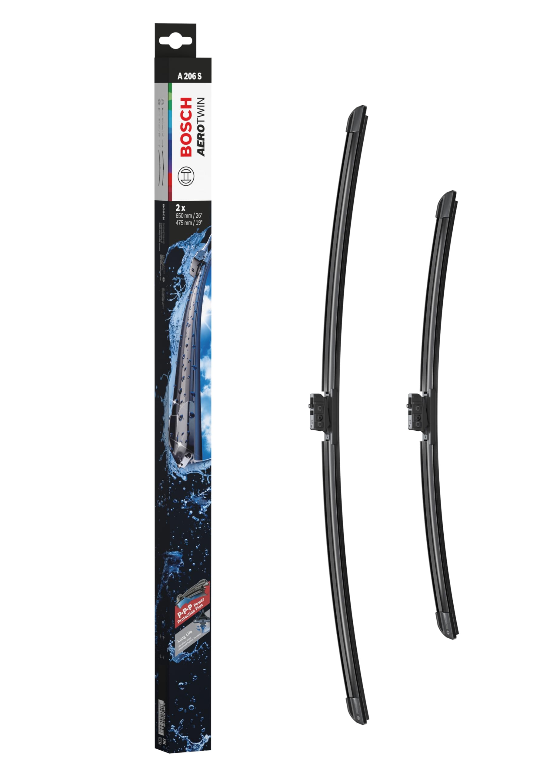 Bosch Wiper Blade Aerotwin A206S, Length: 650mm/475mm – Set of Front Wiper Blades - Only for Left-Hand Drive (EU)