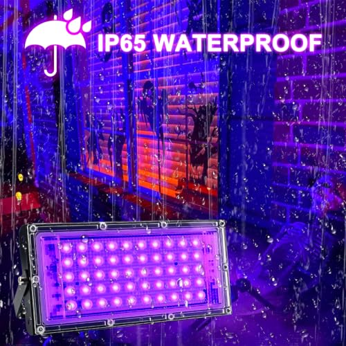 CREATESTAR LED Luce Nera 50W, Faro UV LED IP65 Impermeabile Faretto con 1,5m Spina, Lampada per Discoteca Festa Glow Acquario Bar Poster Fluorescente Halloween (1)