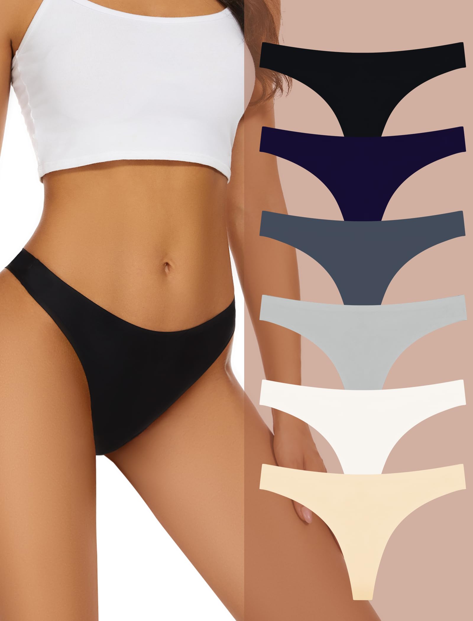 Photo 1 of **MISSING THE BLUE PAIR**Yastouay Seamless Thongs for Women No Show Thongs Nylon Breathable Thong Stretch Womens Panties Underwear 6 Pack XXL