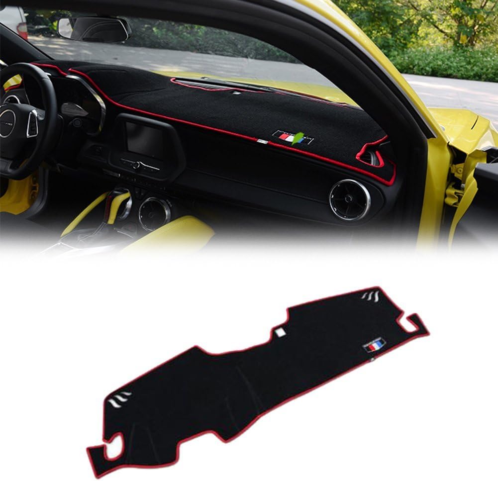 GTINTHEBOX Custom Fit Dashboard Black w/Red Rim Center Console Cover Dash Mat Protector Sunshield Cover Pad for 2016 2017 Chevrolet Chevy Camaro