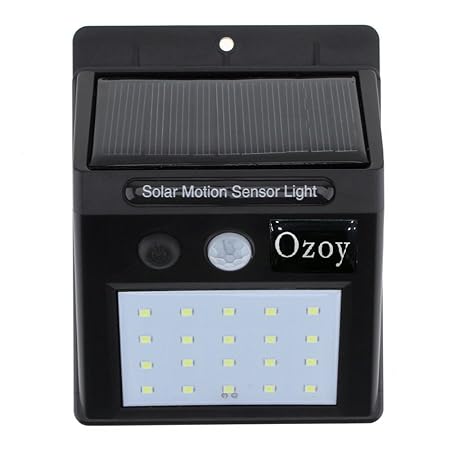 Ozoy 20 LED Weatherproof Wireless Security Wall Solar Light with Motion Sensor (Black, Small)