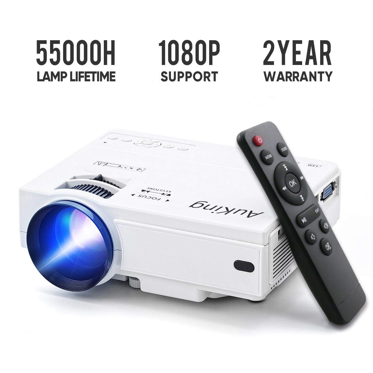 AuKing Mini Projector 2021 Upgraded Portable VideoProjector,55000