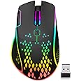 VEGCOO Wireless Gaming Mouse, C30 Silent Click Wireless Rechargeable Gaming Mouse with Double-Click Key and Colorful LED Lights, 3 Level Adjustable DPI, 400mah Lithium Battery for Gaming and Working