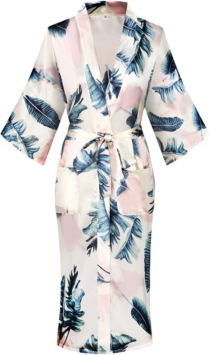DandyChic Women's Kimono Robes Kimono Imitation Silk Sleepwear Long Lightweight Nightgown