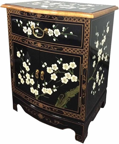 Chinese Oriental Furniture Blossom Bedside Cabinet Lamp Table