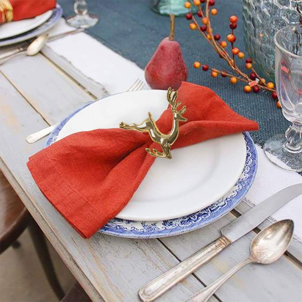 KissDate Napkin Rings, 6Pcs Gold Elk Chic Napkin Rings for Place Settings, Wedding Receptions, Christmas, Thanksgiving and Home Kitchen Dining Table Linen Accessories: Home & Kitchen