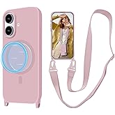 VooDirop for iPhone 16 Case with Lanyard [Compatible with MagSafe], Crossbody Phone Case with Neck Strap Adjustable, Magnetic Phone Cover for iPhone 16 6.1'' Pink