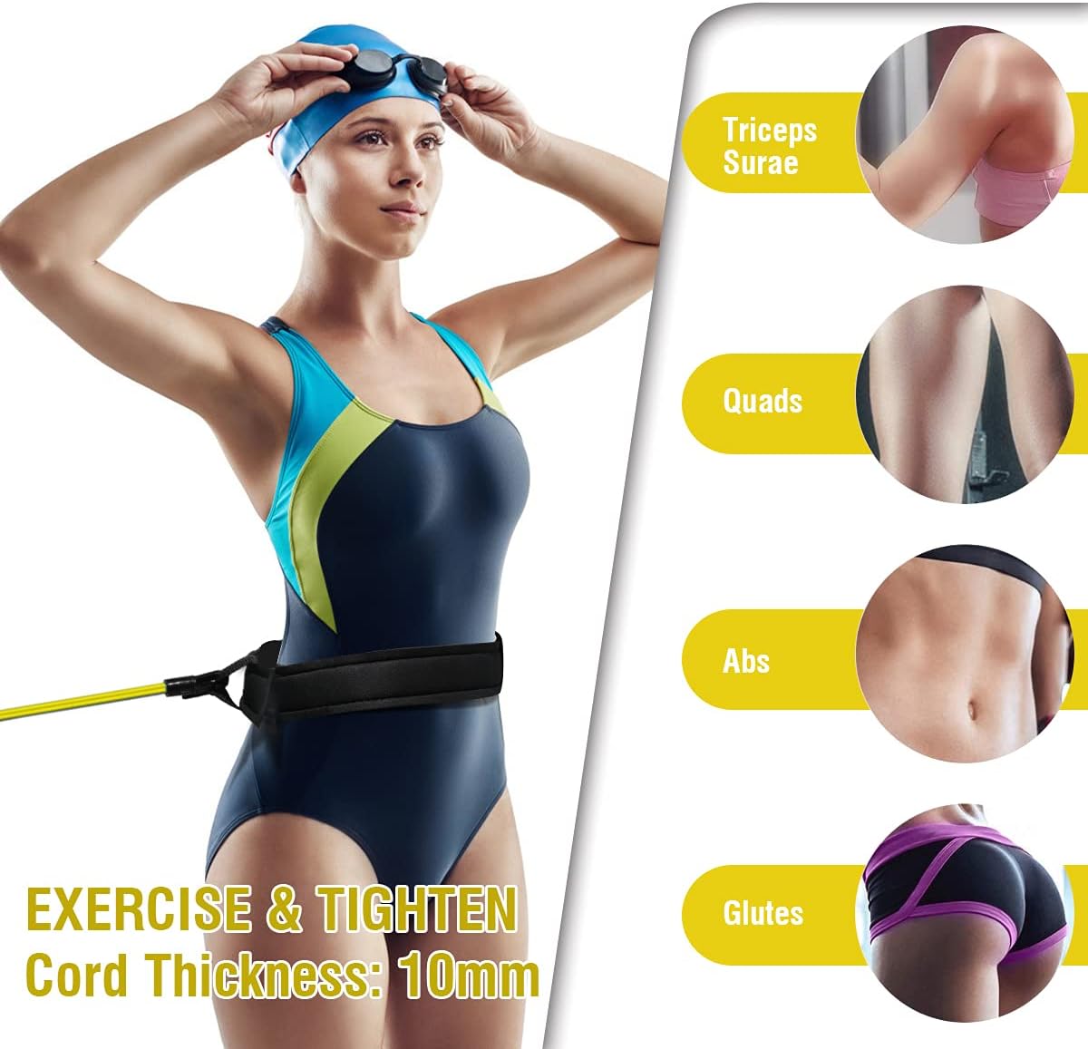 Swim Training Belts, Swim Training Leash, Swim Tether Stationary Swimming, Swim Harness Static Swimming Belt, Swim Bungee Cords Resistance Bands (Yellow, 3) : Sports & Outdoors