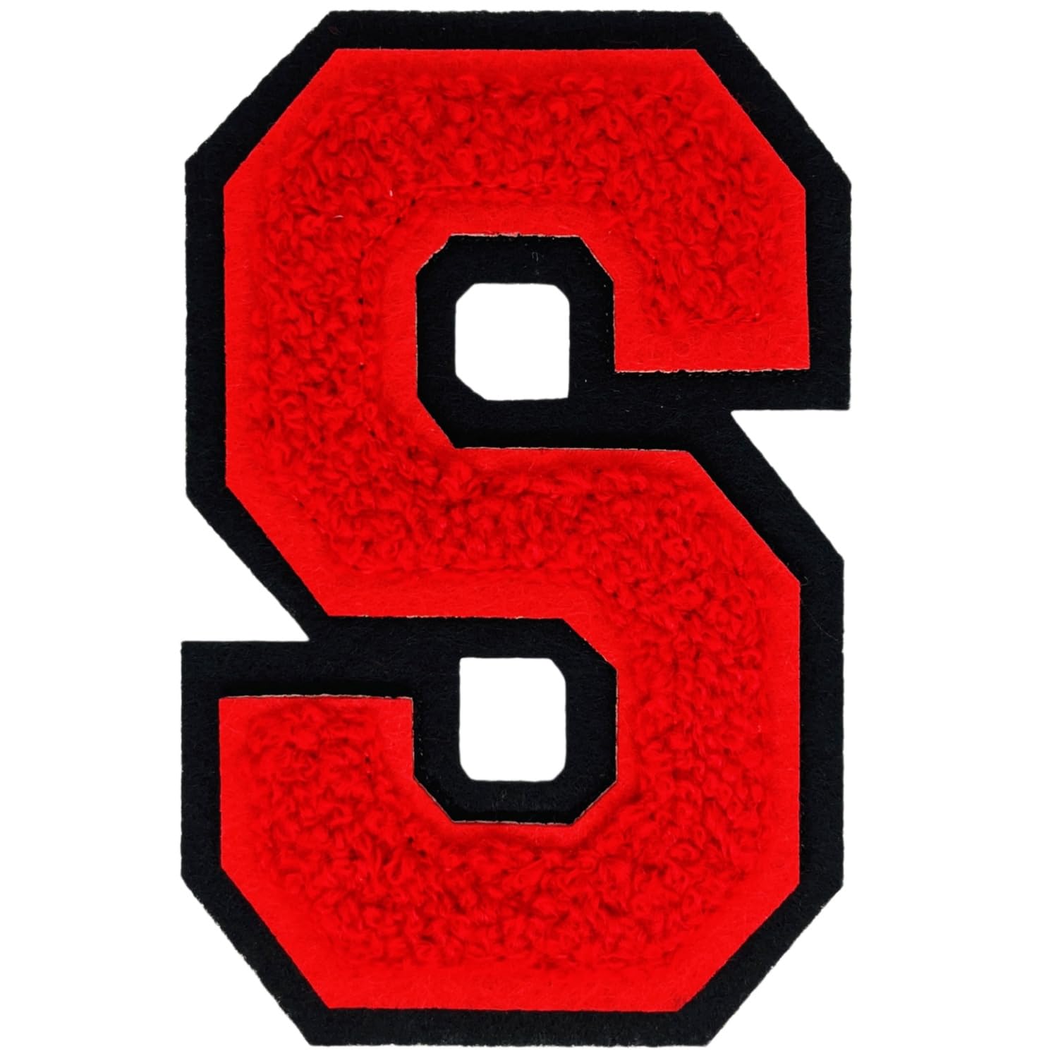 Photo 1 of 1 PCS 4.0" Red Chenille Letter Patch With Black Edge, Iron on Patches for Hats Clothes Bags Backpacks Jeans Jackets, Initial Large Varsity Letter S