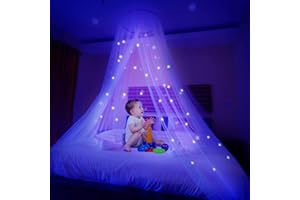 Ciaoed Mosquito Net with Luminous Stars,Stars Glow Bed Canopy,Dome Anti-Mosquito Bed Canopy Fits Baby, Kids, Girls Or Adults' Bed