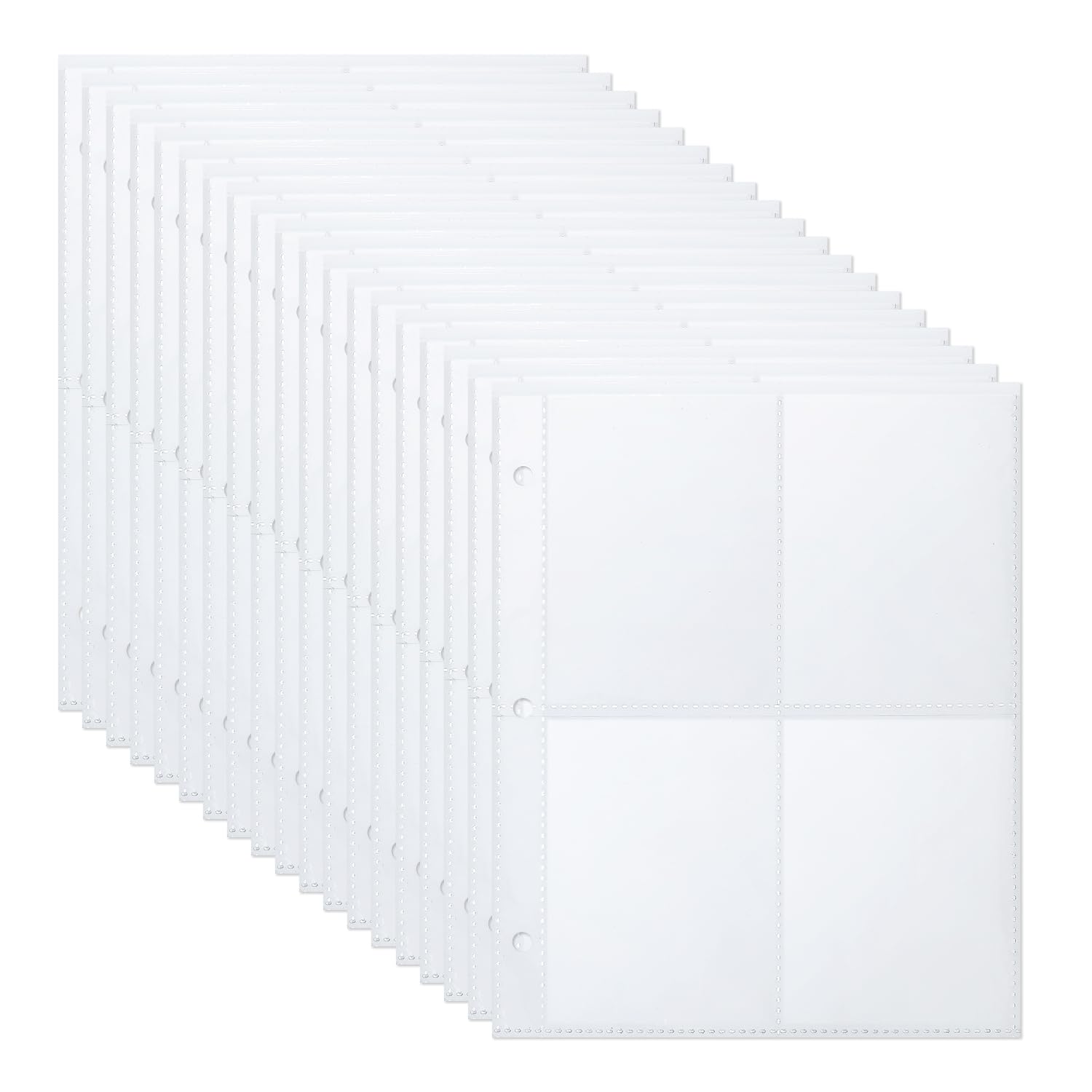 50pcs Trading Card Sleeves, 400 Pockets Double Sided Page Protectors for A5 3 Ring Binder 4 Pocket Photo Pages Clear Card Sleeves Holder Sheets for Sport Cards, Game Cards, Business Cards