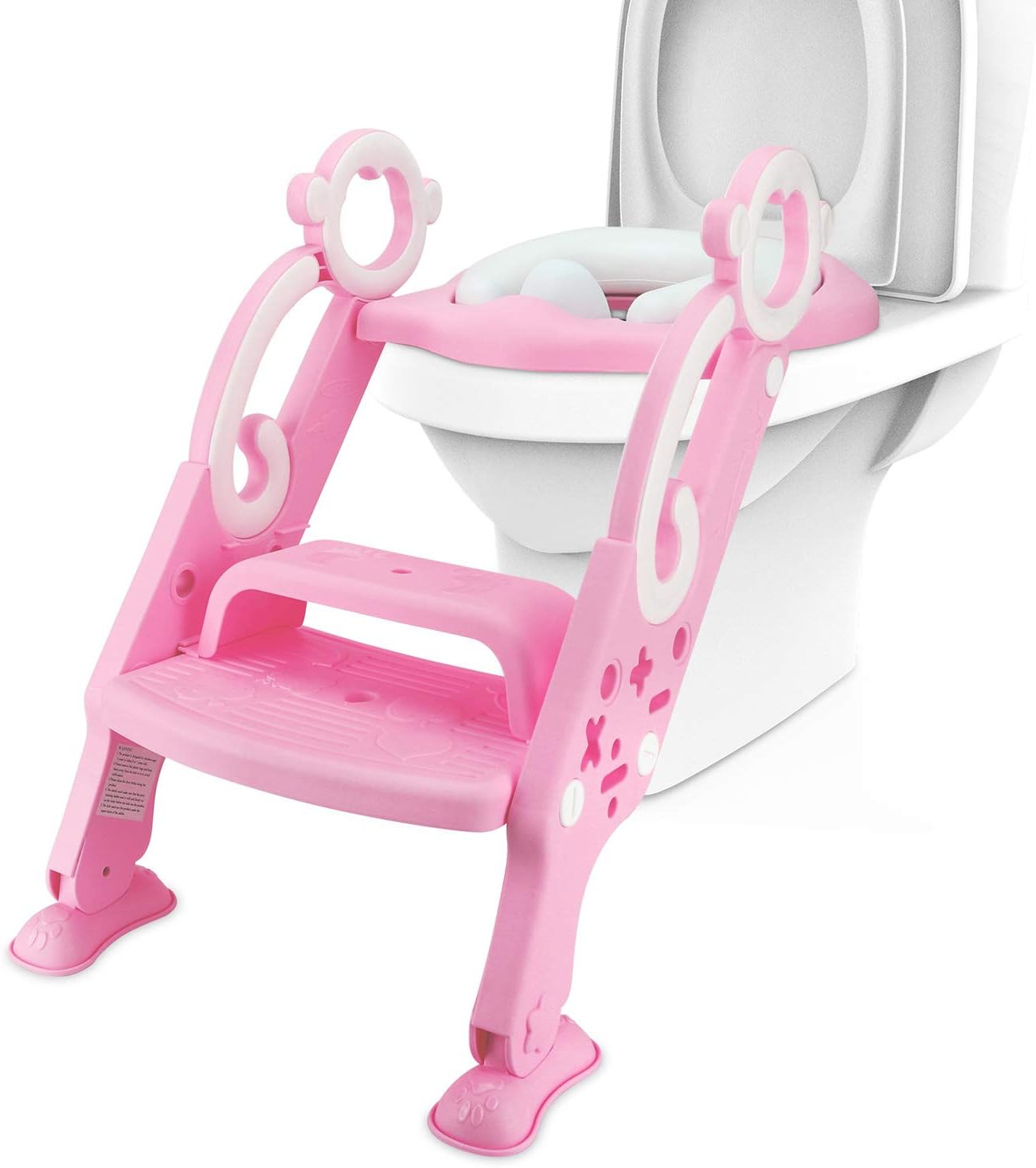 Potty Toilet Training Ladder Seat for Kids, Adjustable Baby Toilet Potty Chair with Sturdy Non-Slip Step Stool Ladder Anti-Splash Design Comfortable Handles for Toddlers, Boys and Girls (Pink)