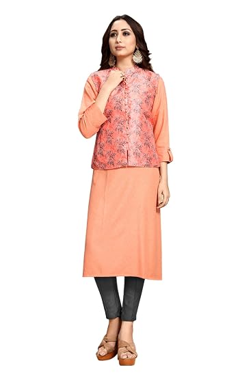 Uniform Sarees Corp Ethena Office Uniforms for Newage Urban Working Women | A-Line Kurta | Cotty | Leggings Orange Pink