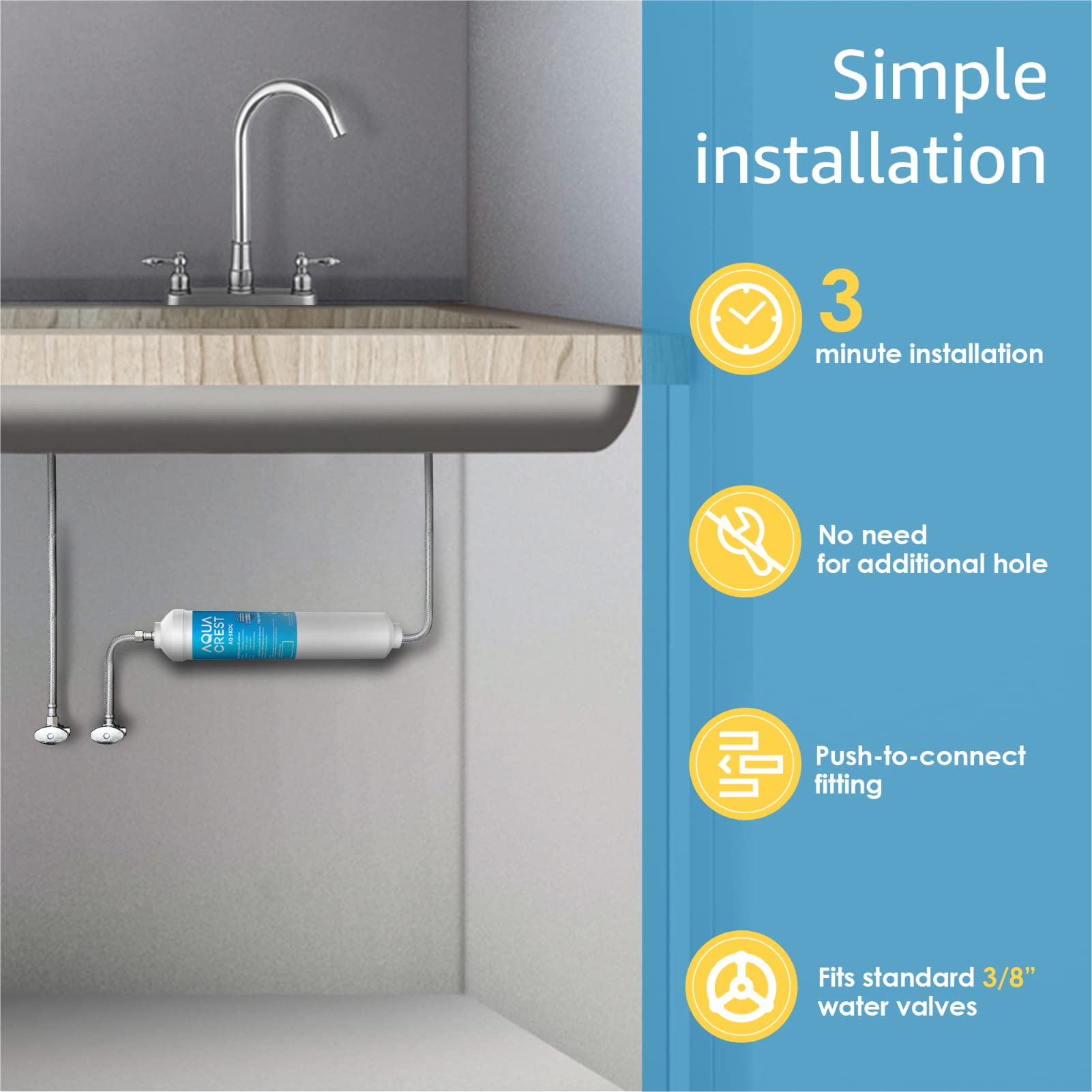 AQUA CREST 5KDC Under Sink Water Filtration System, Direct Connect Under Sink Water Filter, Reduces PFAS, PFOA/PFOS, Chlorine, NSF/ANSI Tested 5K Gallons Ultra High Capacity
