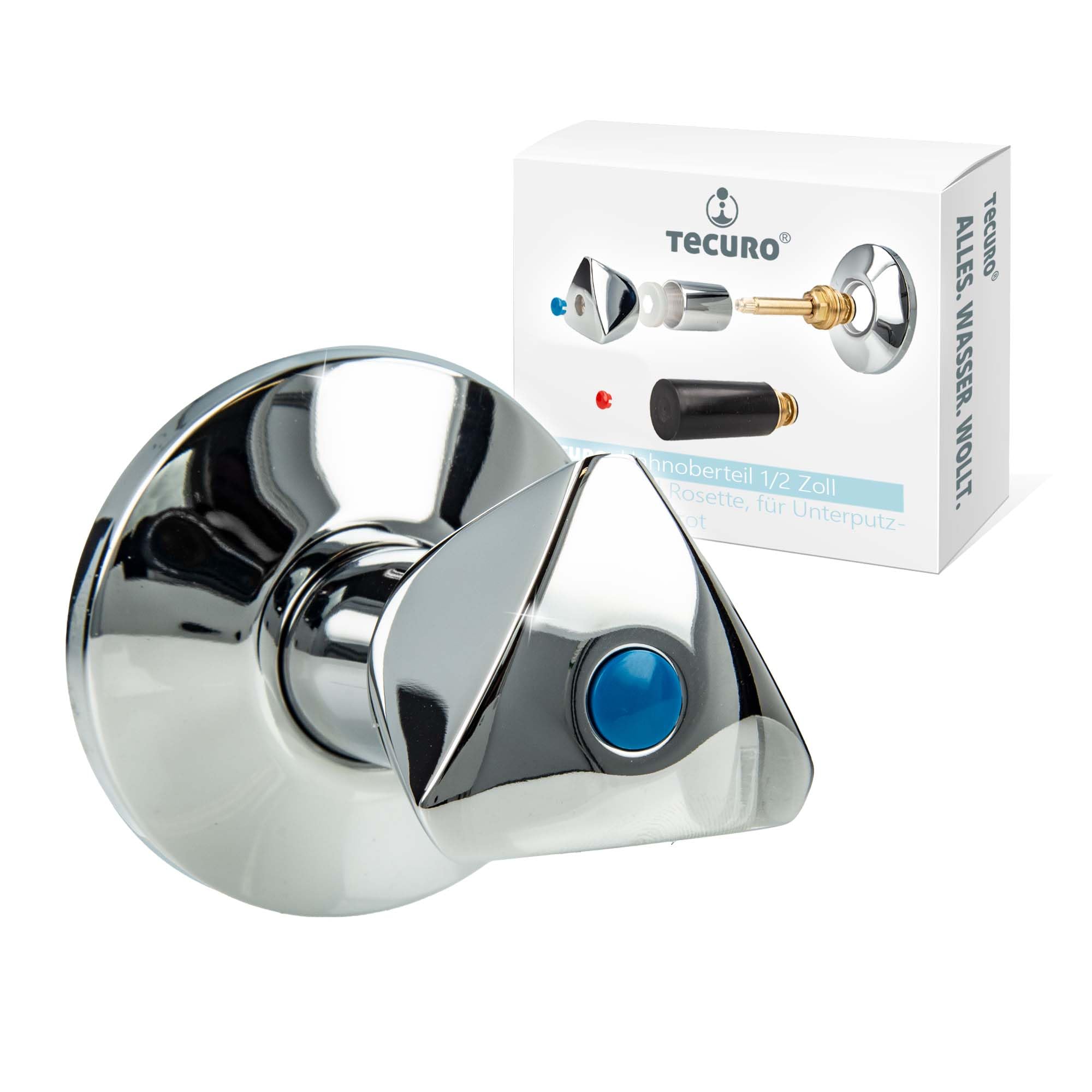 Tecuro Plumber's Top 1/2 with Handle and Rosette for Flush-Mounted Valve – Cold Blue