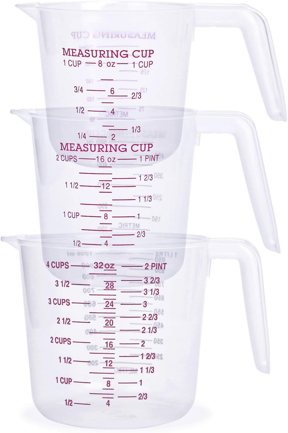 Olywee Plastic Measuring Jug Set of 3 BPA Free Measuring Cups 1L