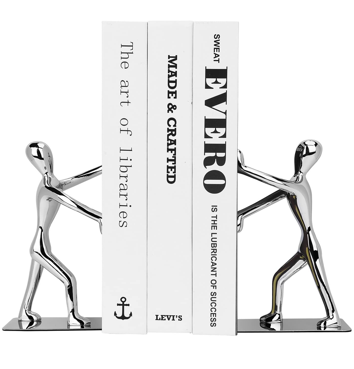 Kioneer Heavy Duty Stainless Steel Kung Fu Man Bookends Nonskid Humanoid Bookends for Home Office Llibrary School Decorative bookends (Kung Fu Man silver)