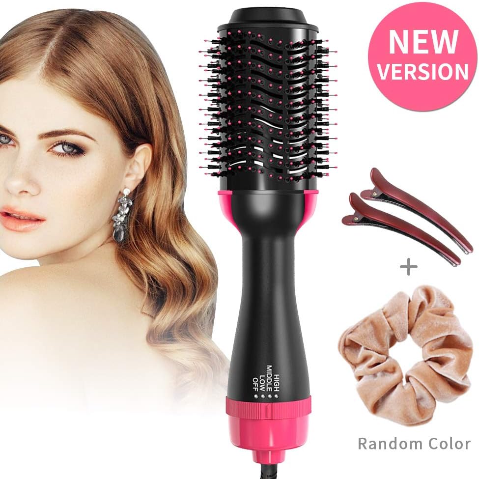Felicigeely One Step Hair Dryer & Volumizer,Hot Air Brush,3 in1 Styling Brush Styler, Negative Ion Hair Straightener Curler Brush for All Hairstyle with 2 Clips &1 Hair Scrunchie