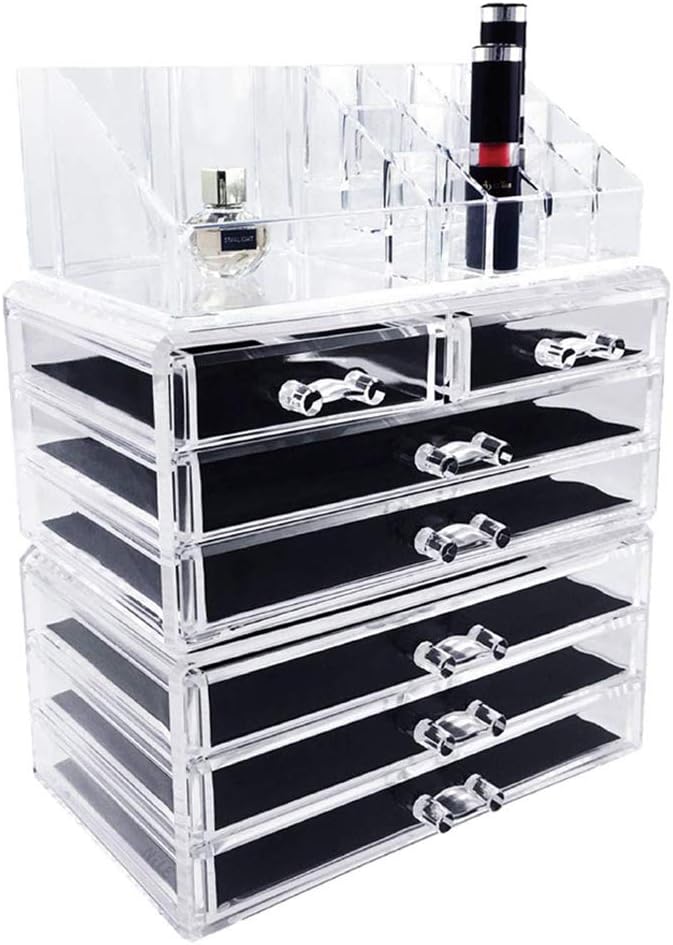 Ikee Design Cosmetics Makeup and Jewelry Storage Case Display for Lipstick, Nail Polish, and Makeup Brushes, Cosmetic Jewelry Organizer Makeup Holder, Cosmetic Organizer for Vanity, Clear: Home & Kitchen