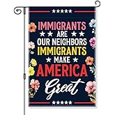 Gkodw Immigrants Are Our Neighbors Garden Flag, Funny Inclusive Floral Yard Sign for Outside, Patriotic Outdoor Decor, Pro Immigrant Diversity Social Justice Equality Welcome Flag, Anti-Racist Banner