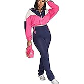 Womens 2 Piece Outfits Sets Casual Jumpsuits Track Suits for Women Set Colorblock Zip Up Cropped Jacket Pants Sweatsuits