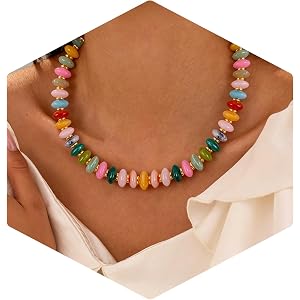 VIBILIA Colorful Beaded Chunky Necklace for Women Boho Statement Jewelry | Boho Handmade Large Resin Bead Strand, Trendy Stat