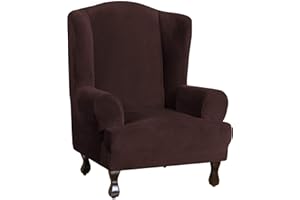Turquoize Wing Chair Slipcover Velvet Slipcovers for Wingback Chairs Ultra Soft Velvet Sofa Covers 1-Piece Furniture Cover/Wingback Chair Cover with Elastic Bottom, Machine Washable(Wing Chair, Brown)