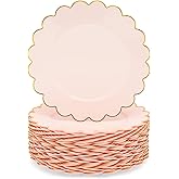 Sparkle and Bash Pink Plastic Plates for Party, 50-Pack - 9 in Pink & Gold Glossy Scalloped Edge - Disposable Heavy-Duty Fancy Plates for Birthday & Baby Shower