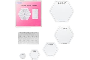 Yosine 5 Sizes Hexagon Quilting templates for Quilting with 1/4 Seam Allowance,0.5 Inch,1 Inch,1.5 Inch,2 Inch,2.5 Inch,Acrylic Hexagon Quilting Template Set for Sewing Patchwork Crafts