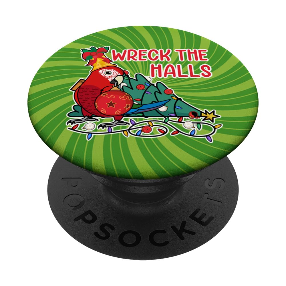 Parrot Wrecks The Halls I Green-winged Macaw PopSockets Swappable PopGrip