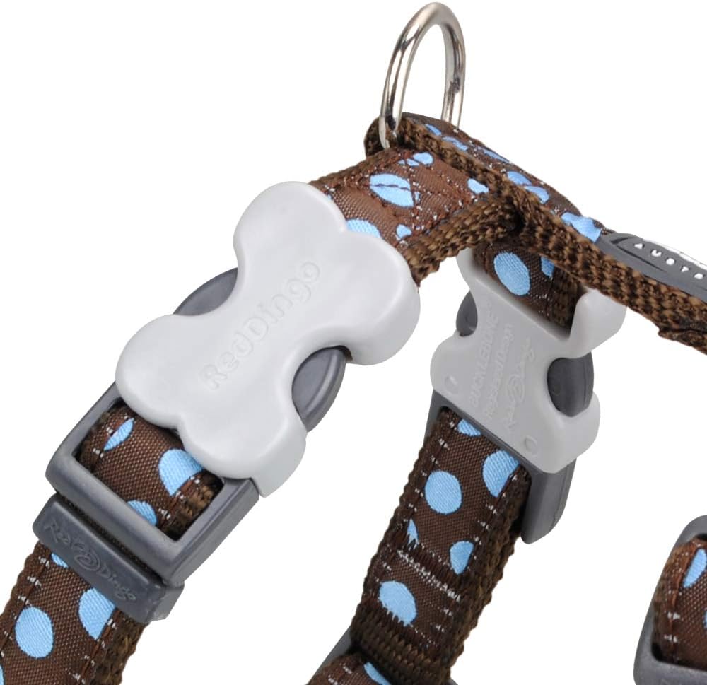 Red Dingo Classic Dog Harness Design, Blue Spots on Brown, Small 15mm - Image 3