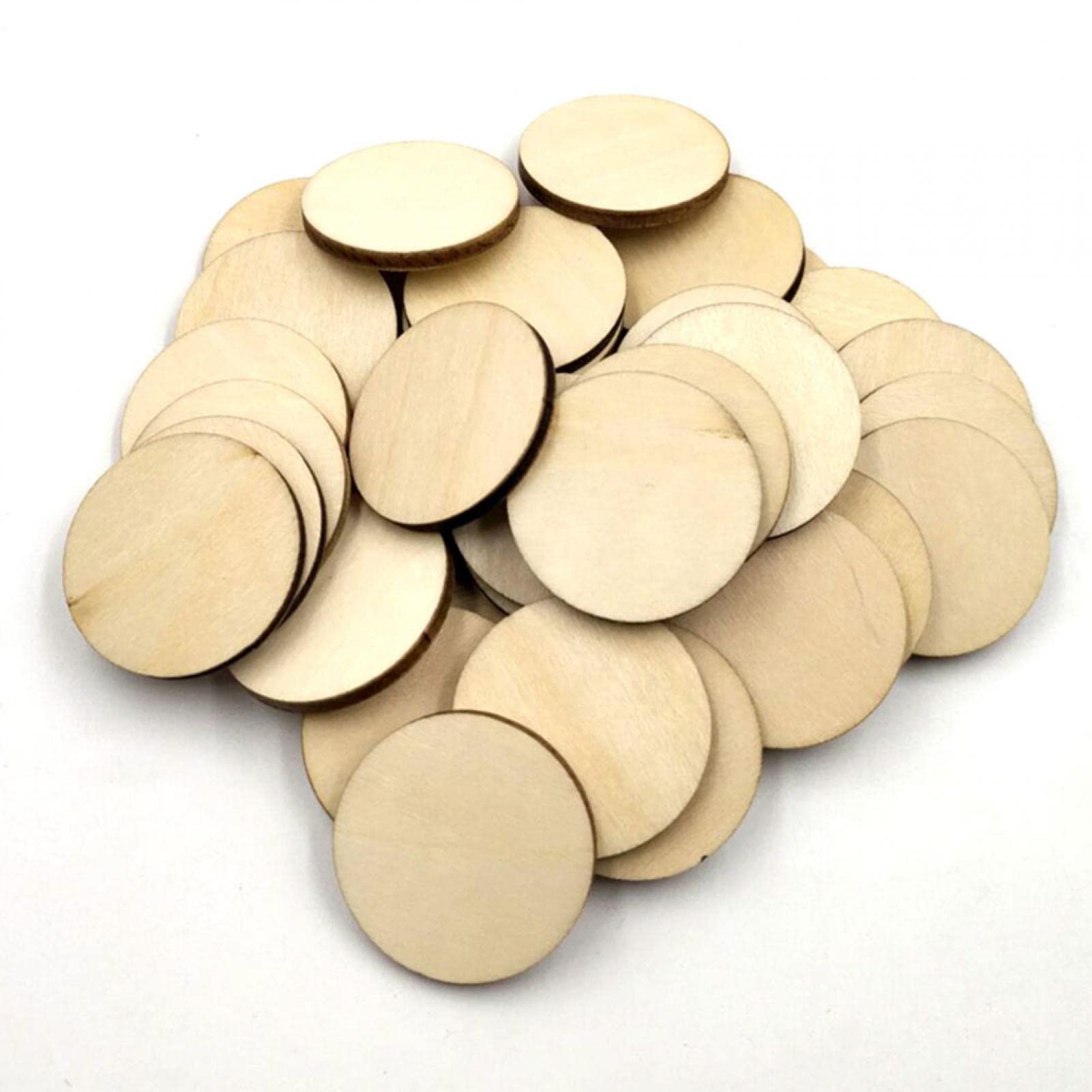 Kisbeibi 100pcs Natural Wood Slices, 20mm Round, Unfinished for Painting, Door Hanger, Wedding Décor, DIY Art Craft, Ornaments, Scrapbook, Plaques