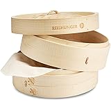 Reishunger Bamboo Steamer Handmade Basket, Traditional 2-Tier Design - 8 Inch - for Dumplings, Rice, Dim Sum, Vegetables, Fis