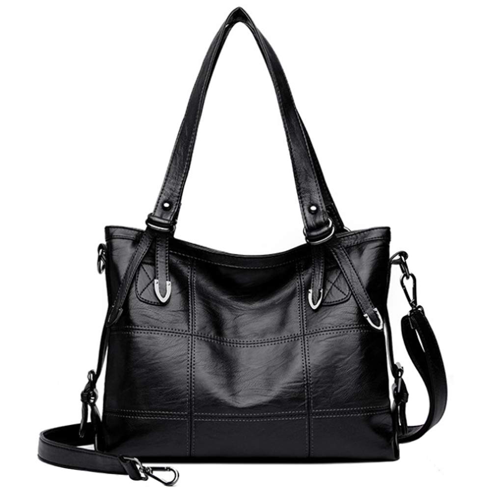 Rullar Fashion PU Leather Splice Satchels Shoulder Bag Top-Handle Bag Handbag Purses Tote for Women Ladies Black