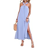MIRALUNA Womens Summer Sleeveless Halter Long Dress Casual Strappy Vacation Beach Loose Flowy Side Slit Maxi Dresses